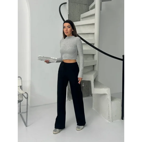 Fitilli şardonlu pantolon siyah a4058