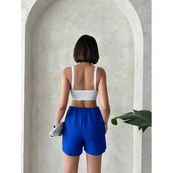 Fiyonklu şort etek saks s255021