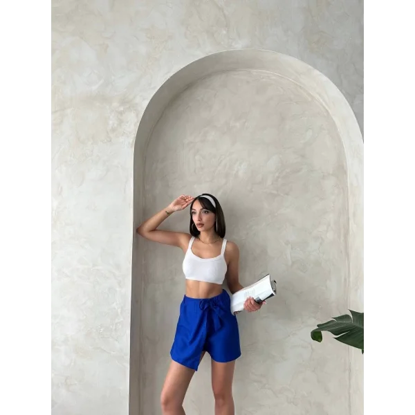 Fiyonklu şort etek saks s255021