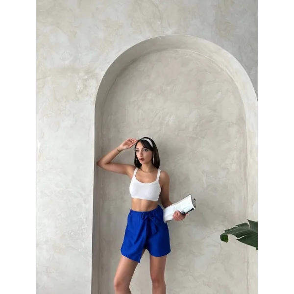 Fiyonklu şort etek saks s255021