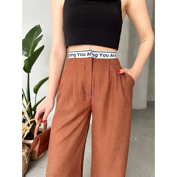 Flamlı kahve pantolon