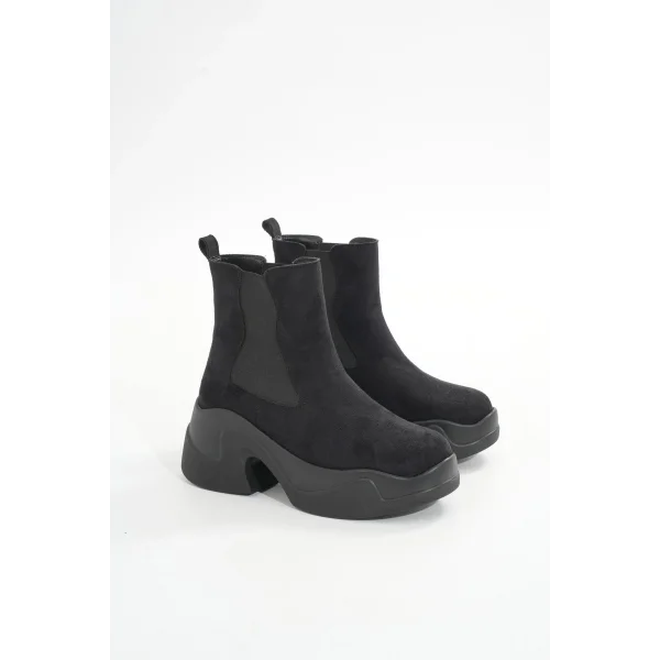 FZ-2400 Siyah Süet Yüksek Tabanlı Lastikli Günlük Kadın Bot