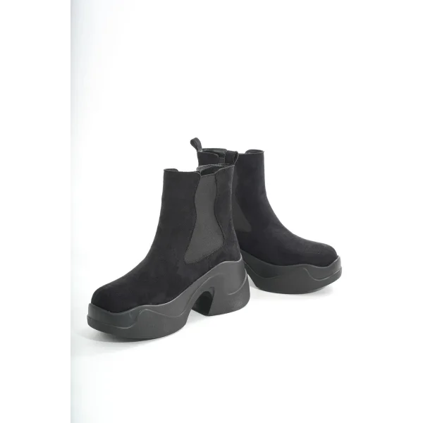 FZ-2400 Siyah Süet Yüksek Tabanlı Lastikli Günlük Kadın Bot