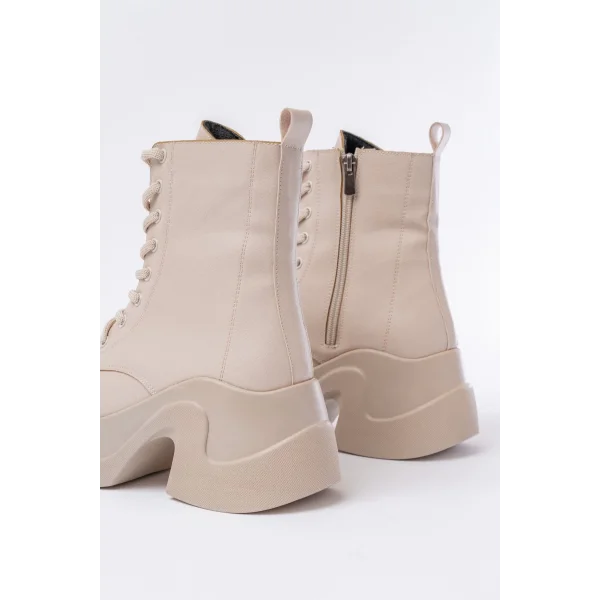 FZ-2550 Bej Yüksek Tabanlı Bağcıklı Fermuarlı Günlük Kadın Bot