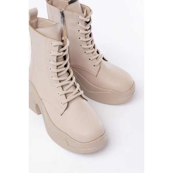 FZ-2550 Bej Yüksek Tabanlı Bağcıklı Fermuarlı Günlük Kadın Bot