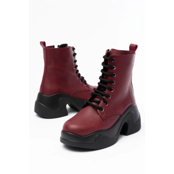 FZ-2550 Bordo Yüksek Tabanlı Bağcıklı Fermuarlı Günlük Kadın Bot