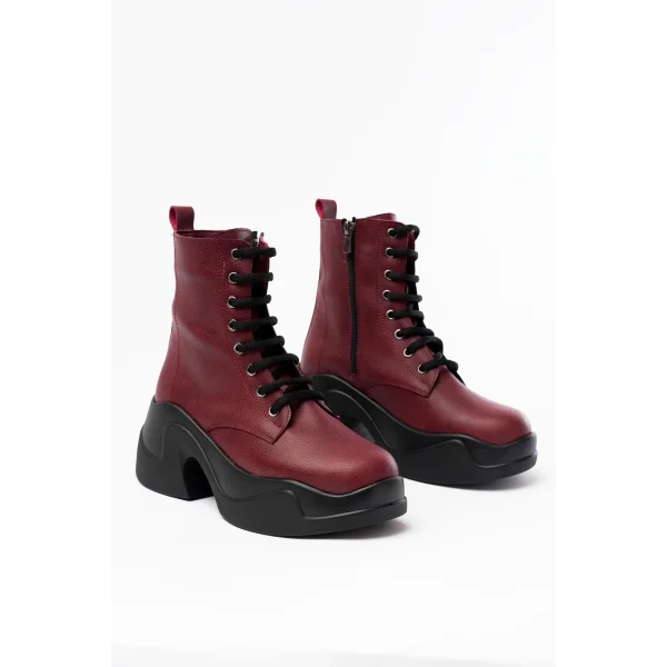 FZ-2550 Bordo Yüksek Tabanlı Bağcıklı Fermuarlı Günlük Kadın Bot