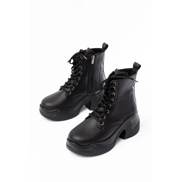 FZ-2550 Siyah Yüksek Tabanlı Bağcıklı Fermuarlı Günlük Kadın Bot