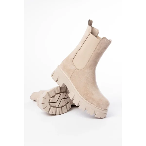 FZ-299 Bej Süet Yüksek Tabanlı Lastikli Günlük Kadın Bot