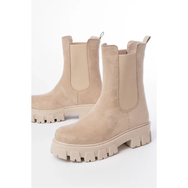 FZ-299 Bej Süet Yüksek Tabanlı Lastikli Günlük Kadın Bot