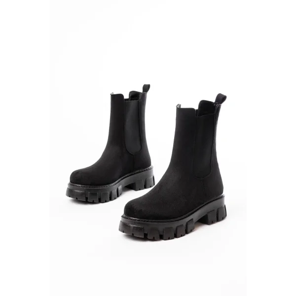 FZ-299 Siyah Süet Yüksek Tabanlı Lastikli Günlük Kadın Bot