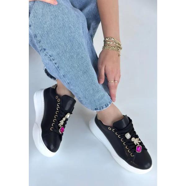 Gane Siyah Cilt Bağcıklı Spor Ayakkabı