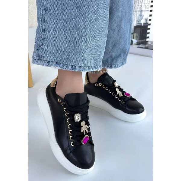 Gane Siyah Cilt Bağcıklı Spor Ayakkabı