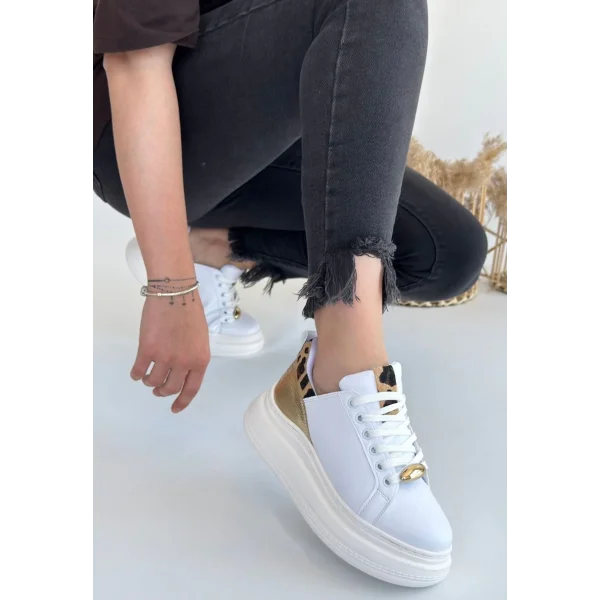 Gasta Beyaz Cilt Sarı Detaylı Bağcıklı Spor Ayakkabı