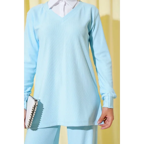 Gömlek Yaka Fitilli Salaş İkili Takım Buz Mavisi T4300