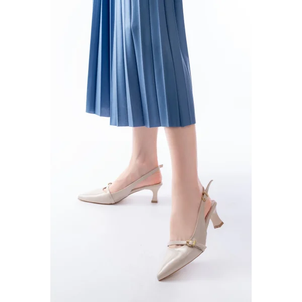 H-470 Bej Rugan Baret Tokalı Arkası Açık Günlük Kadın Sandalet