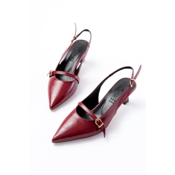 H-470 Bordo Rugan Baret Tokalı Arkası Açık Günlük Kadın Sandalet