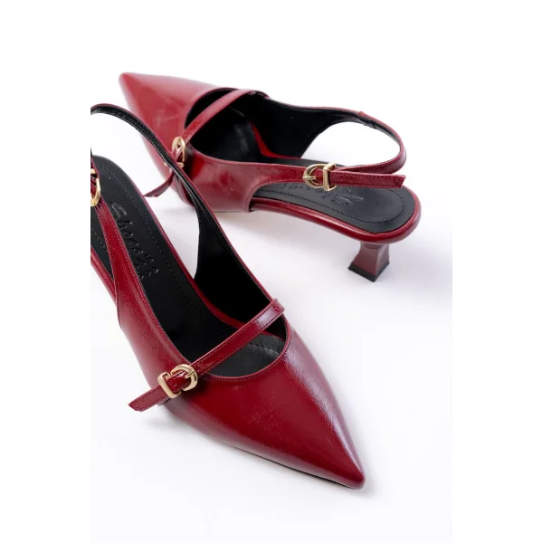 H-470 Bordo Rugan Baret Tokalı Arkası Açık Günlük Kadın Sandalet