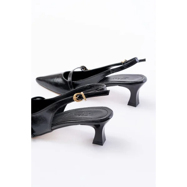 H-470 Siyah Rugan Baret Tokalı Arkası Açık Günlük Kadın Sandalet