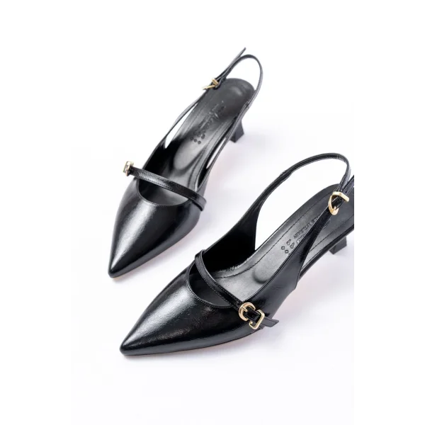 H-470 Siyah Rugan Baret Tokalı Arkası Açık Günlük Kadın Sandalet