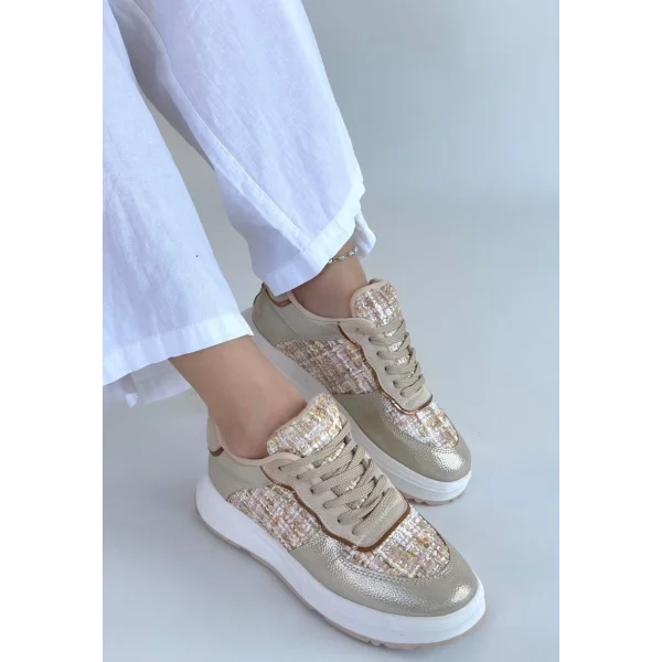 Hawer Bej Cilt Bağcıklı Spor Ayakkabı