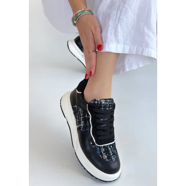 Hawer Siyah Cilt Bağcıklı Spor Ayakkabı