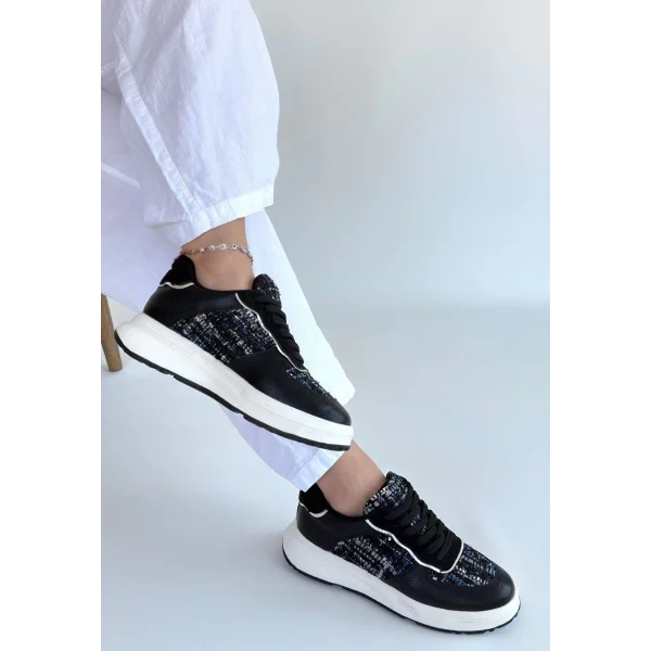 Hawer Siyah Cilt Bağcıklı Spor Ayakkabı