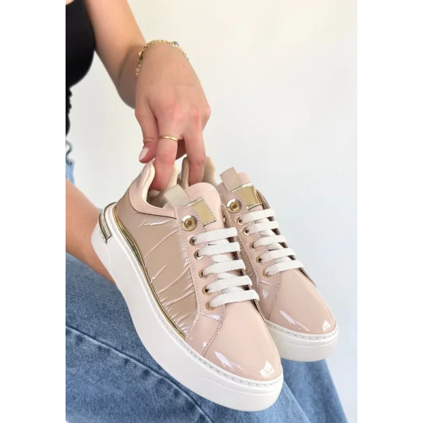 Hley Bej Rugan Paraşüt Detaylı Bağcıklı Spor Ayakkabı