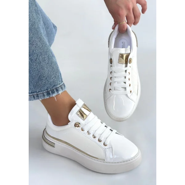 Hley Beyaz Rugan Paraşüt Detaylı Bağcıklı Spor Ayakkabı