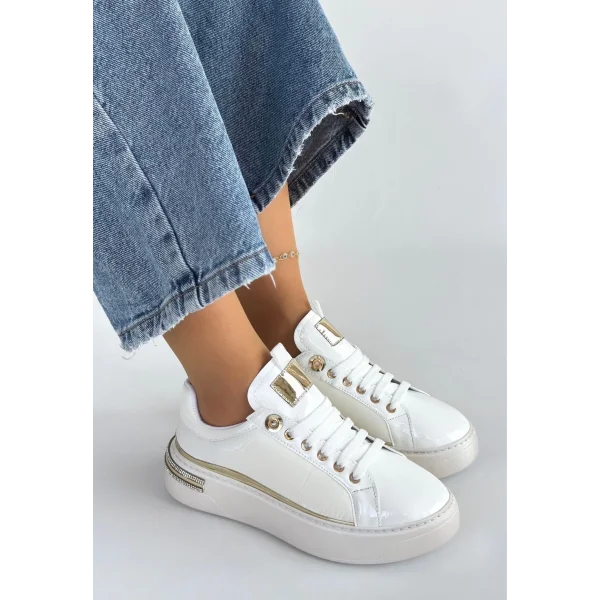 Hley Beyaz Rugan Paraşüt Detaylı Bağcıklı Spor Ayakkabı