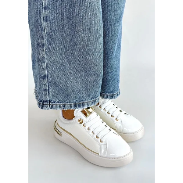 Hley Beyaz Rugan Paraşüt Detaylı Bağcıklı Spor Ayakkabı