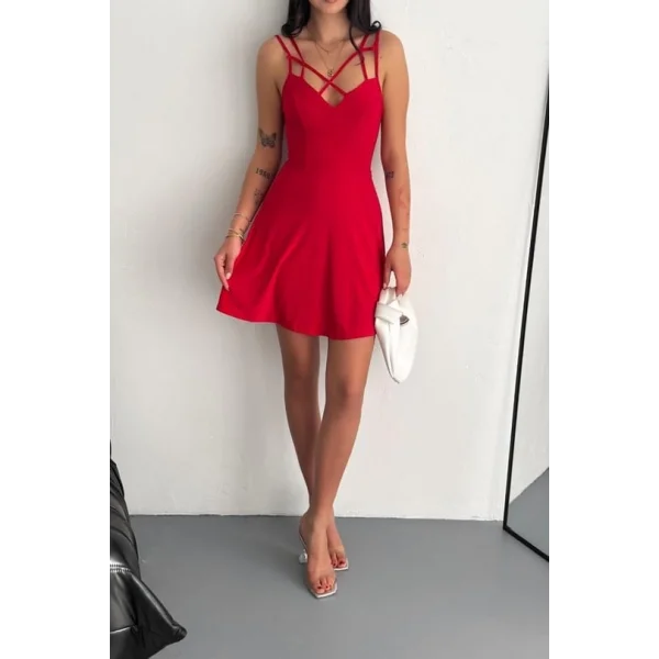 İnce çift askılı mini elbise