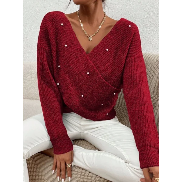 İncili çapraz kazak bordo