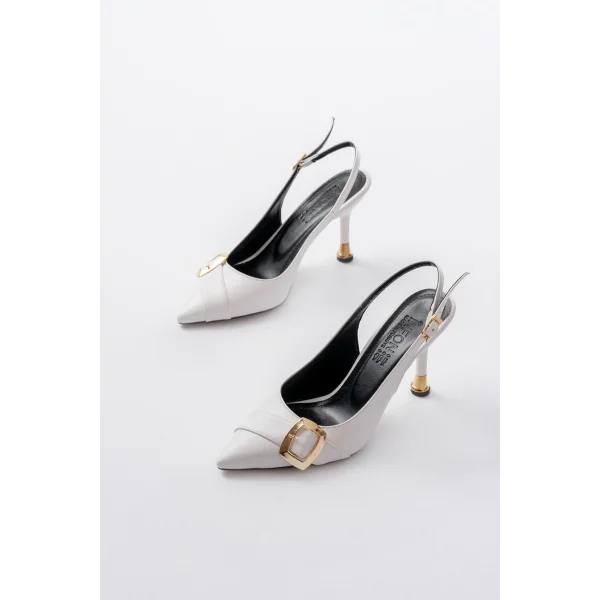 İNF-1151 Beyaz Günlük Arkası Açık Topuklu Bayan Ayakkabı