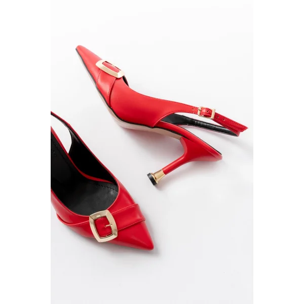 İNF-1151 Kırmızı Günlük Arkası Açık Topuklu Bayan Ayakkabı