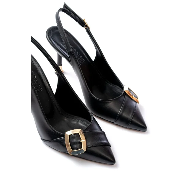 İNF-1151 Siyah Günlük Arkası Açık Topuklu Bayan Ayakkabı