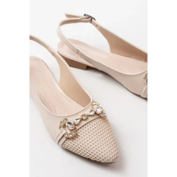 İNF-120 Ten Günlük Fileli Taş Aksesuarlı Kadın Babet