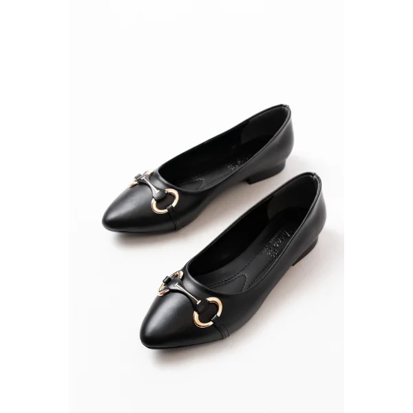 İNF-129 Siyah Günlük Taş Aksesuarlı Babet