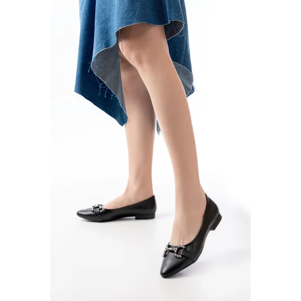 İNF-133 Siyah Taşlı Tokalı Günlük Kadın Babet