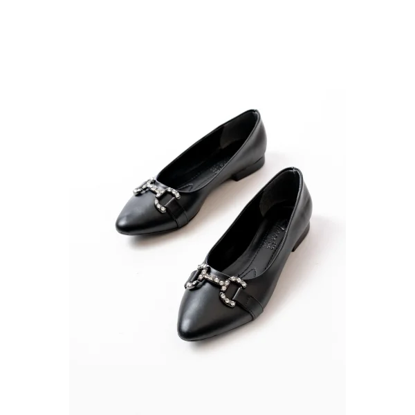 İNF-133 Siyah Taşlı Tokalı Günlük Kadın Babet