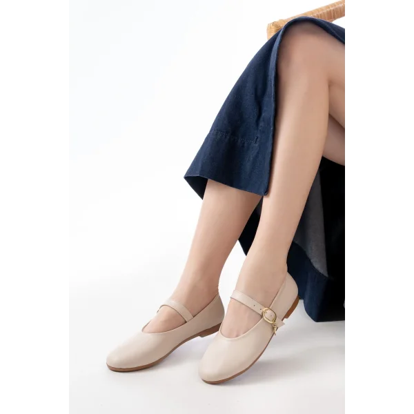 İNF-324 Bej Baretli Tokalı Günlük Kadın Babet