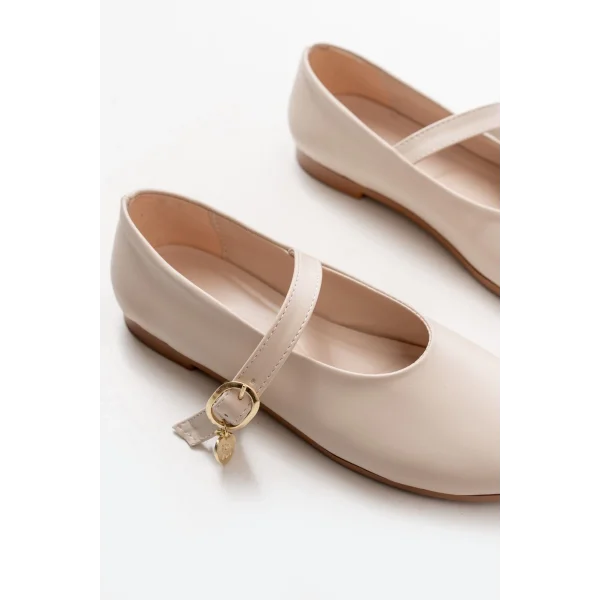 İNF-324 Bej Baretli Tokalı Günlük Kadın Babet