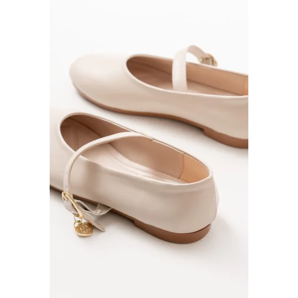 İNF-324 Bej Baretli Tokalı Günlük Kadın Babet