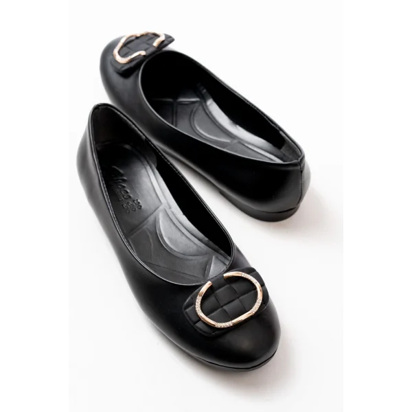 İNF-325 Siyah Tokalı Aksesuarlı Günlük Kadın Babet