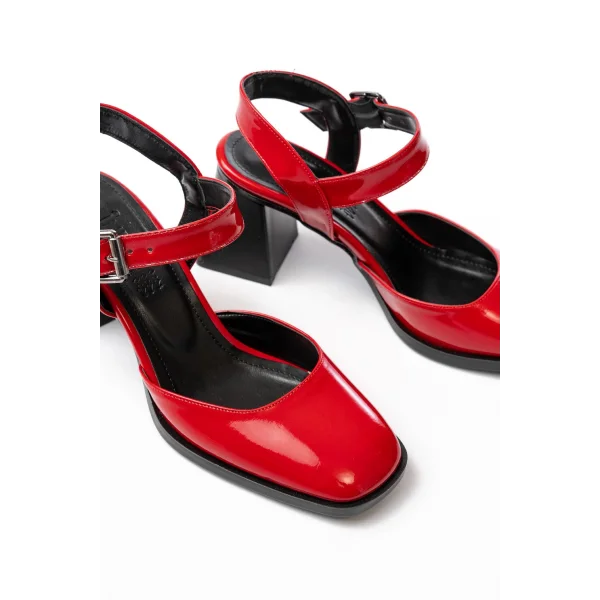 İNF-40450 Kırmızı Rugan Günlük Arkası Açık Topuklu Bayan Ayakkabı