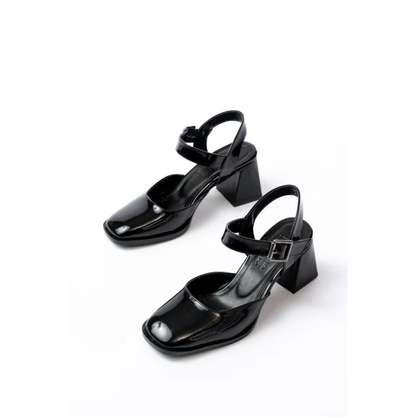 İNF-40450 Siyah Rugan Günlük Arkası Açık Topuklu Bayan Ayakkabı