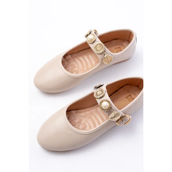 İNF-6363 Bej Baret Tokalı Günlük Bayan Ayakkabı