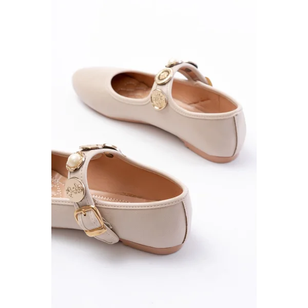 İNF-6363 Bej Baret Tokalı Günlük Bayan Ayakkabı