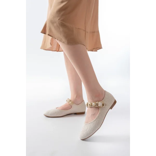 İNF-6363 Bej Havlu Desenli Baret Tokalı Günlük Bayan Ayakkabı