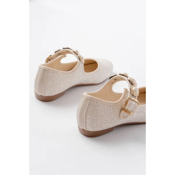 İNF-6363 Bej Havlu Desenli Baret Tokalı Günlük Bayan Ayakkabı